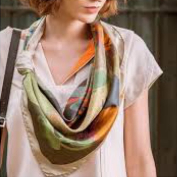 Vintage Blue, Green, White Princess Cruise Line Square Mod Print Fashion Scarf - Picture 15 of 16